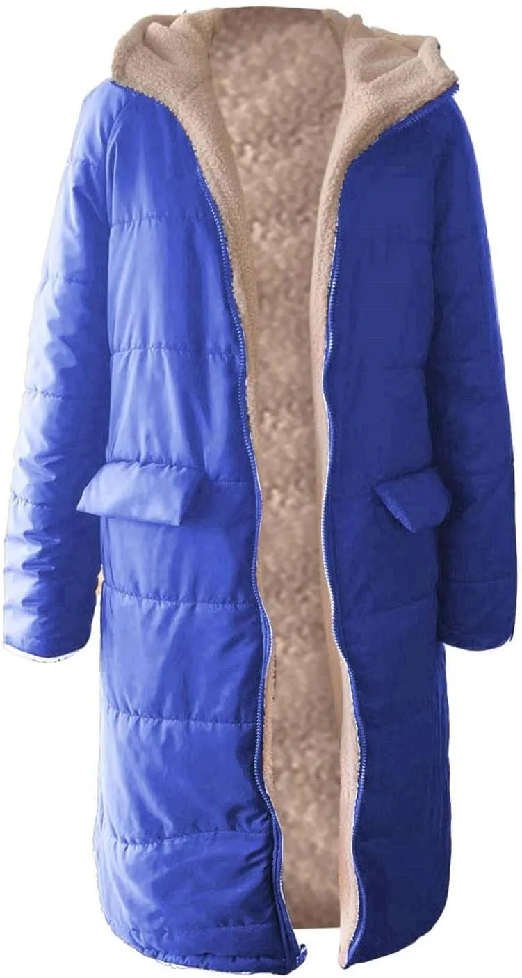 Muyise Womens Sherpa Fleece Coat Winter Warm Oversized Shearling Thicken Puffer Long Coats Jackets Outerwear with Pockets