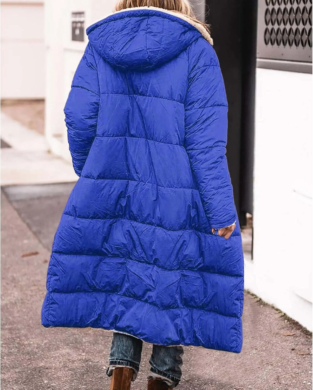 Muyise Womens Sherpa Fleece Coat Winter Warm Oversized Shearling Thicken Puffer Long Coats Jackets Outerwear with Pockets
