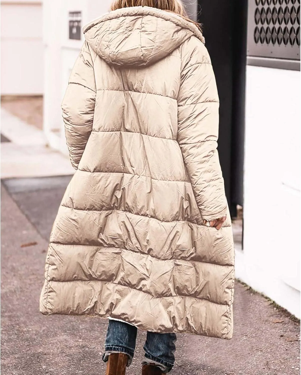 Muyise Womens Sherpa Fleece Coat Winter Warm Oversized Shearling Thicken Puffer Long Coats Jackets Outerwear with Pockets