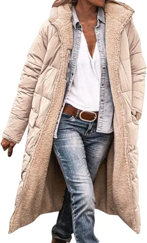 Muyise Womens Sherpa Fleece Coat Winter Warm Oversized Shearling Thicken Puffer Long Coats Jackets Outerwear with Pockets