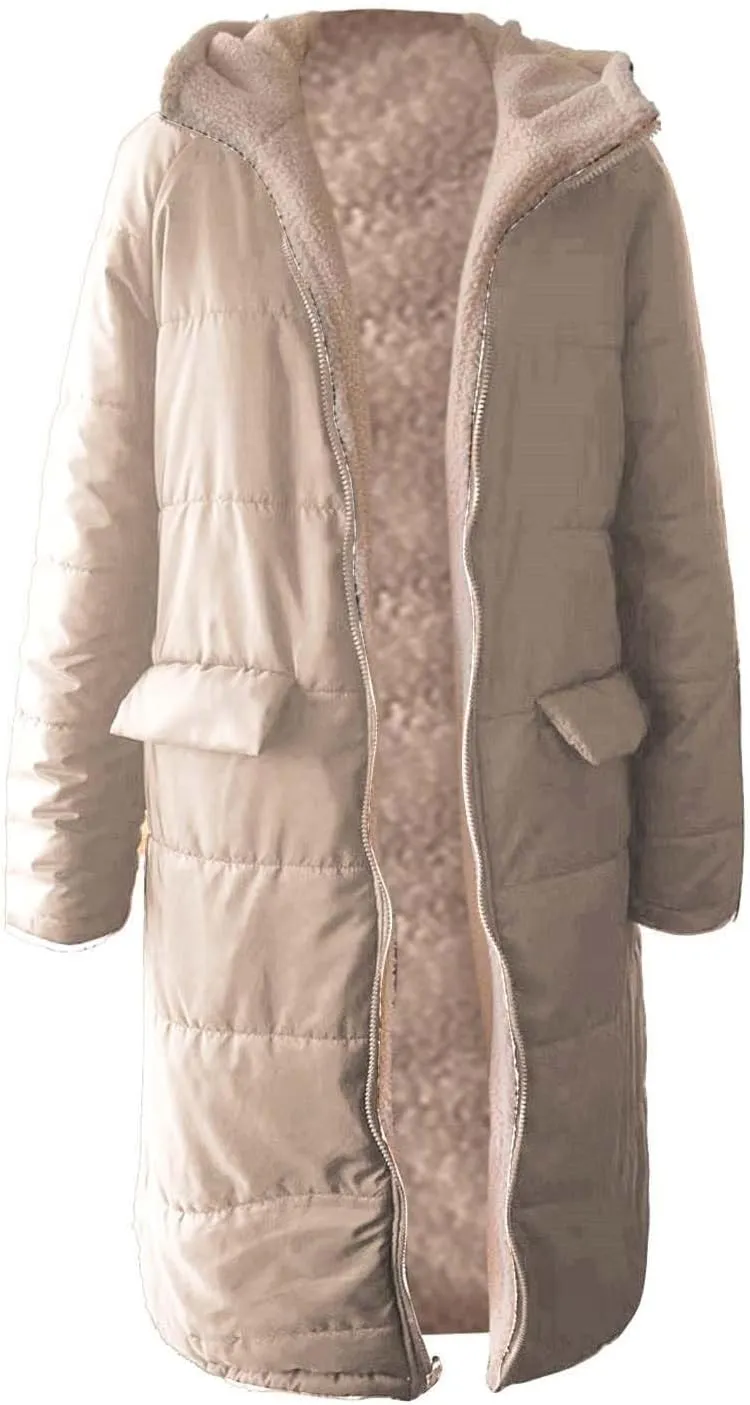 Muyise Womens Sherpa Fleece Coat Winter Warm Oversized Shearling Thicken Puffer Long Coats Jackets Outerwear with Pockets