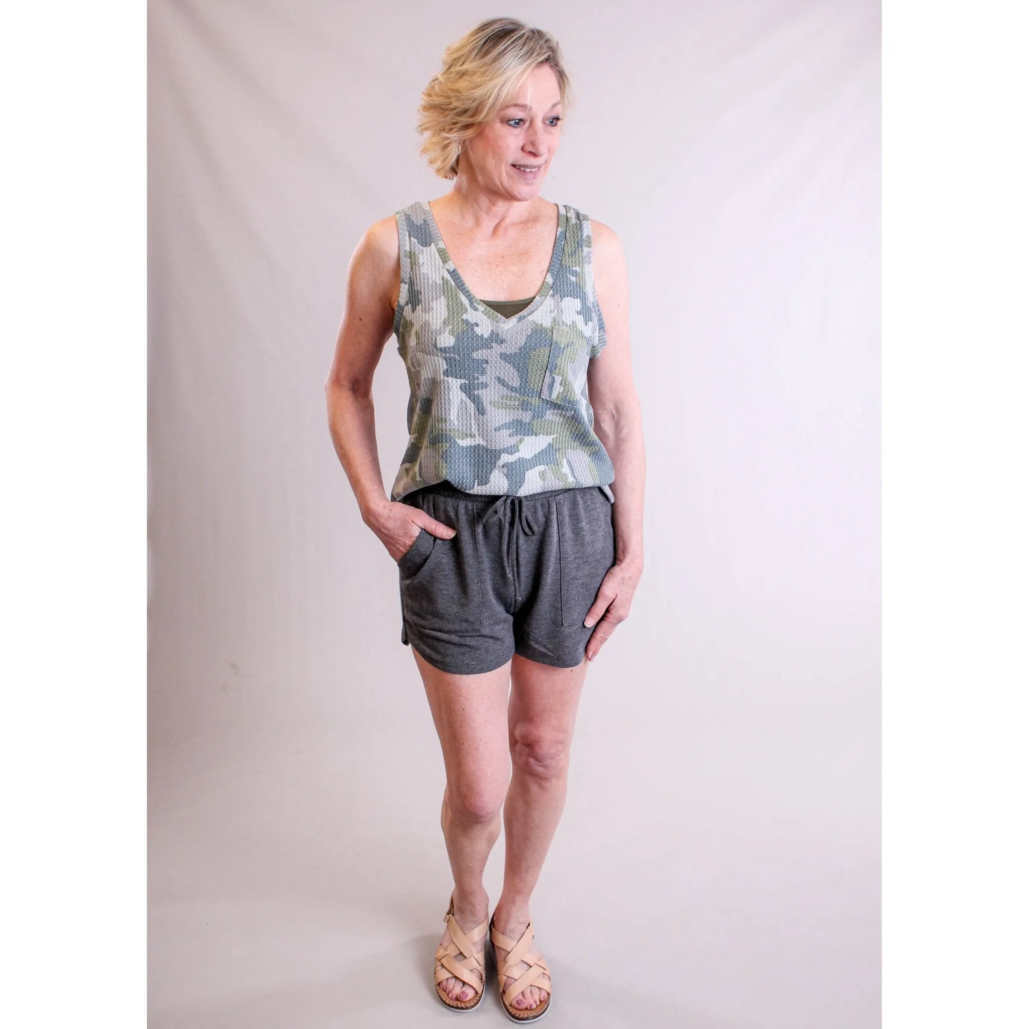 Mystree Shorts with Faux Drawstring Waist