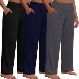 Neer 3 Pack Women Plus Size Wide Leg Yoga Pants High Waist Sweatpants Plus Size Palazzo Pants Lounge with Pockets(Black, Dark Grey, Navy Blue,3x-large)