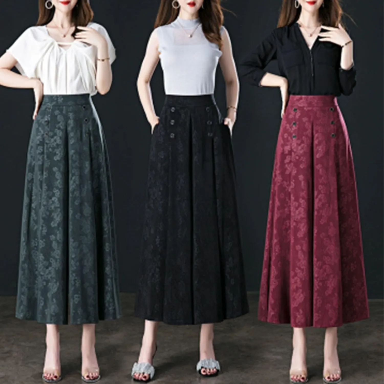 New Latest Designable Ice Silk Palazzo Pants Cool & Comfy Palazzo Pants, Rose Print High Waist Wide Leg Cropped Trousers