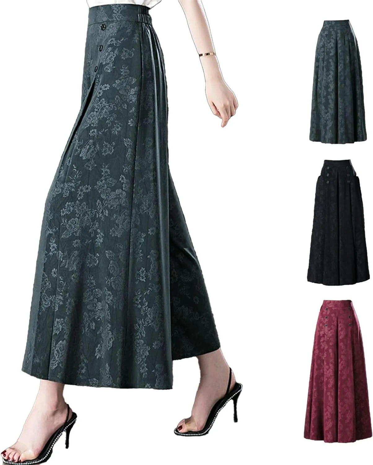 New Latest Designable Ice Silk Palazzo Pants Cool & Comfy Palazzo Pants, Rose Print High Waist Wide Leg Cropped Trousers