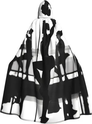 New Love Gymnastics Print Halloween Hooded Cloak Hooded Cape Adult Halloween Costume Cosplay Witch Cloak with Extra Comfort Black