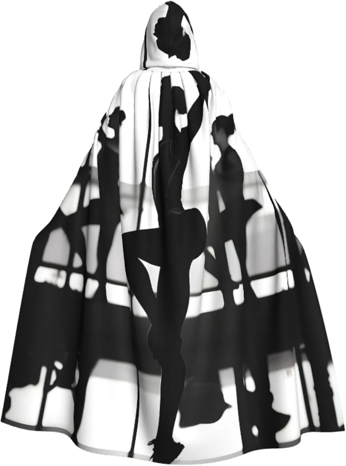 New Love Gymnastics Print Halloween Hooded Cloak Hooded Cape Adult Halloween Costume Cosplay Witch Cloak with Extra Comfort Black
