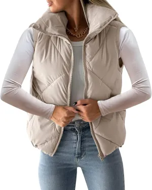 Newffr Women's Quilted Puffer Vest Sleeveless Lightweight Zip Up Jacket Winter Warm Coat Outerwear