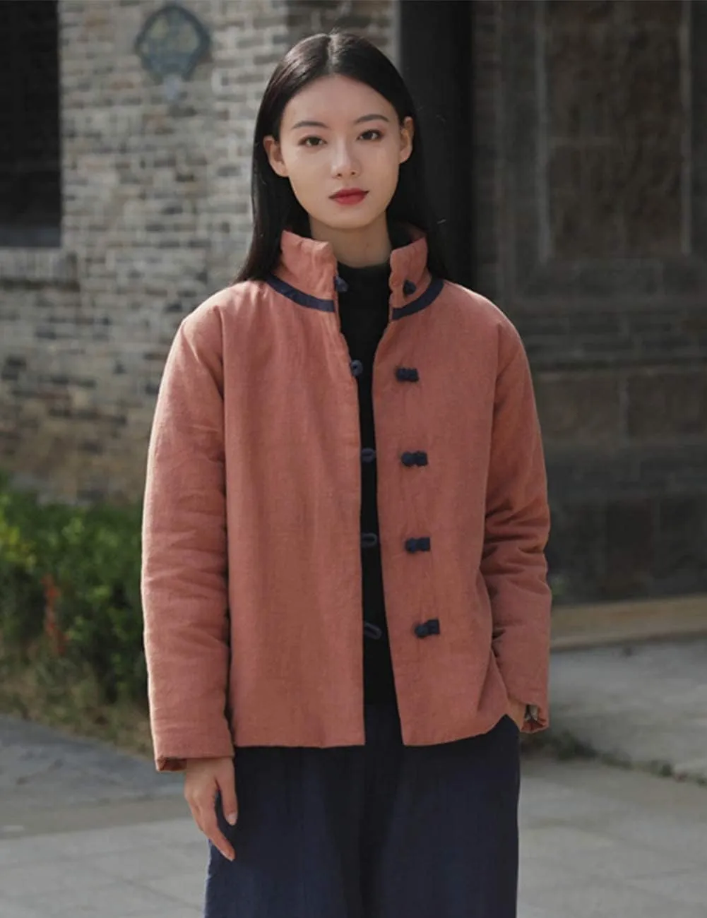 NFYM Women's Quilted Lightweight Short Jacket Stand Collar Outerwear Cotton Linen Padded Chinese Style Tang Suit