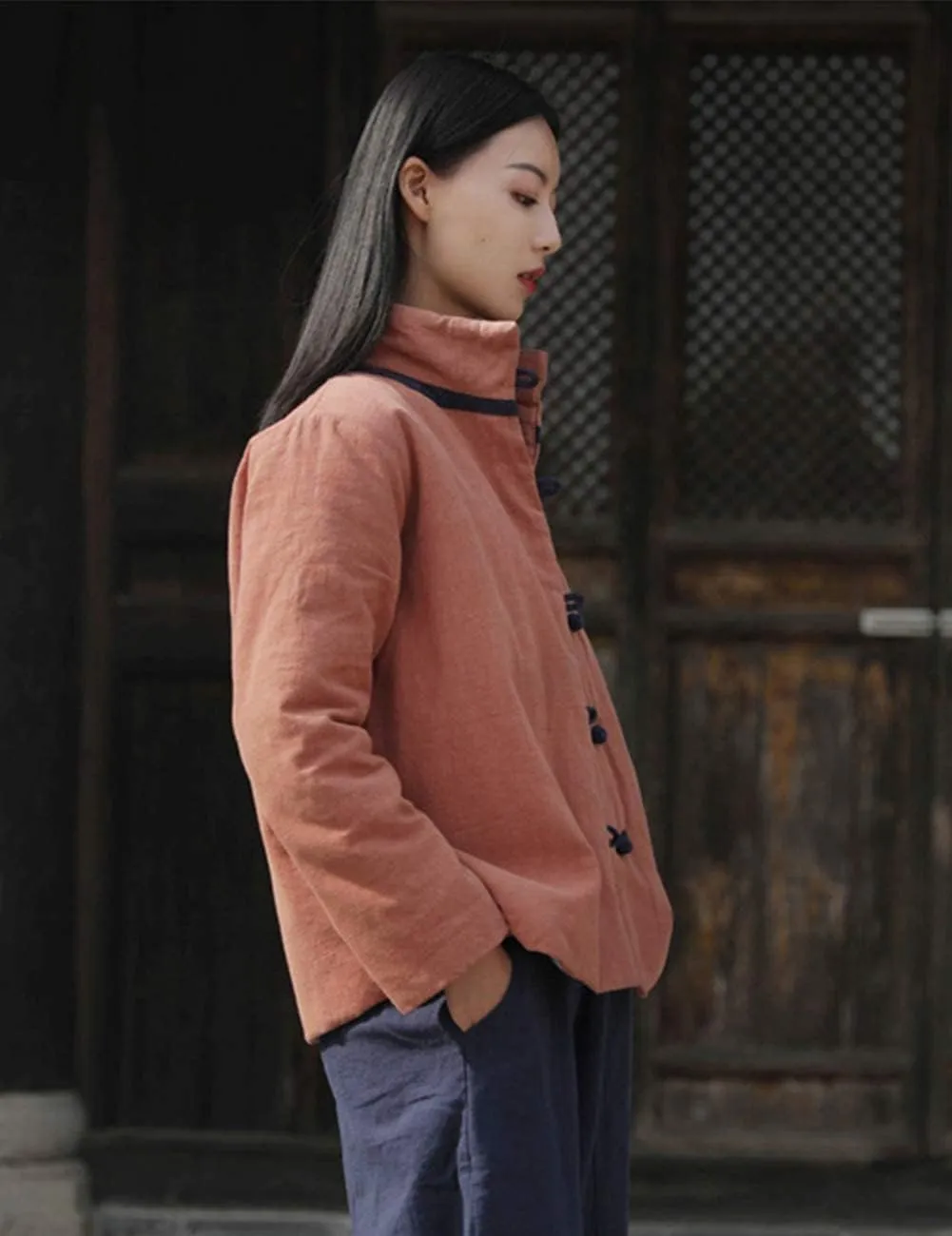 NFYM Women's Quilted Lightweight Short Jacket Stand Collar Outerwear Cotton Linen Padded Chinese Style Tang Suit