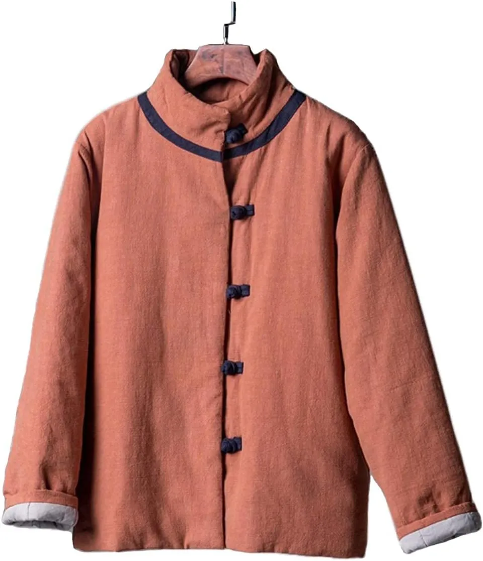 NFYM Women's Quilted Lightweight Short Jacket Stand Collar Outerwear Cotton Linen Padded Chinese Style Tang Suit