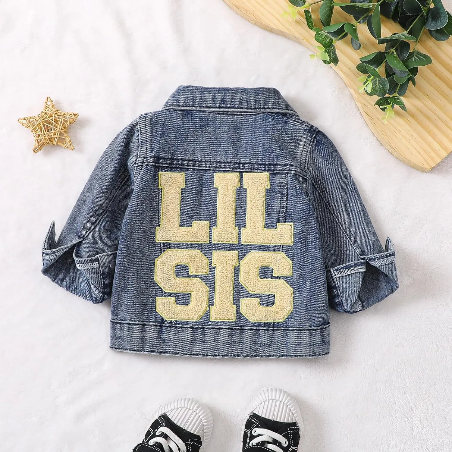 Noubeau Toddler Baby Girls Jean Jacket Kids Denim Jacket Long Sleeve Button Top Coat Casual Outerwear