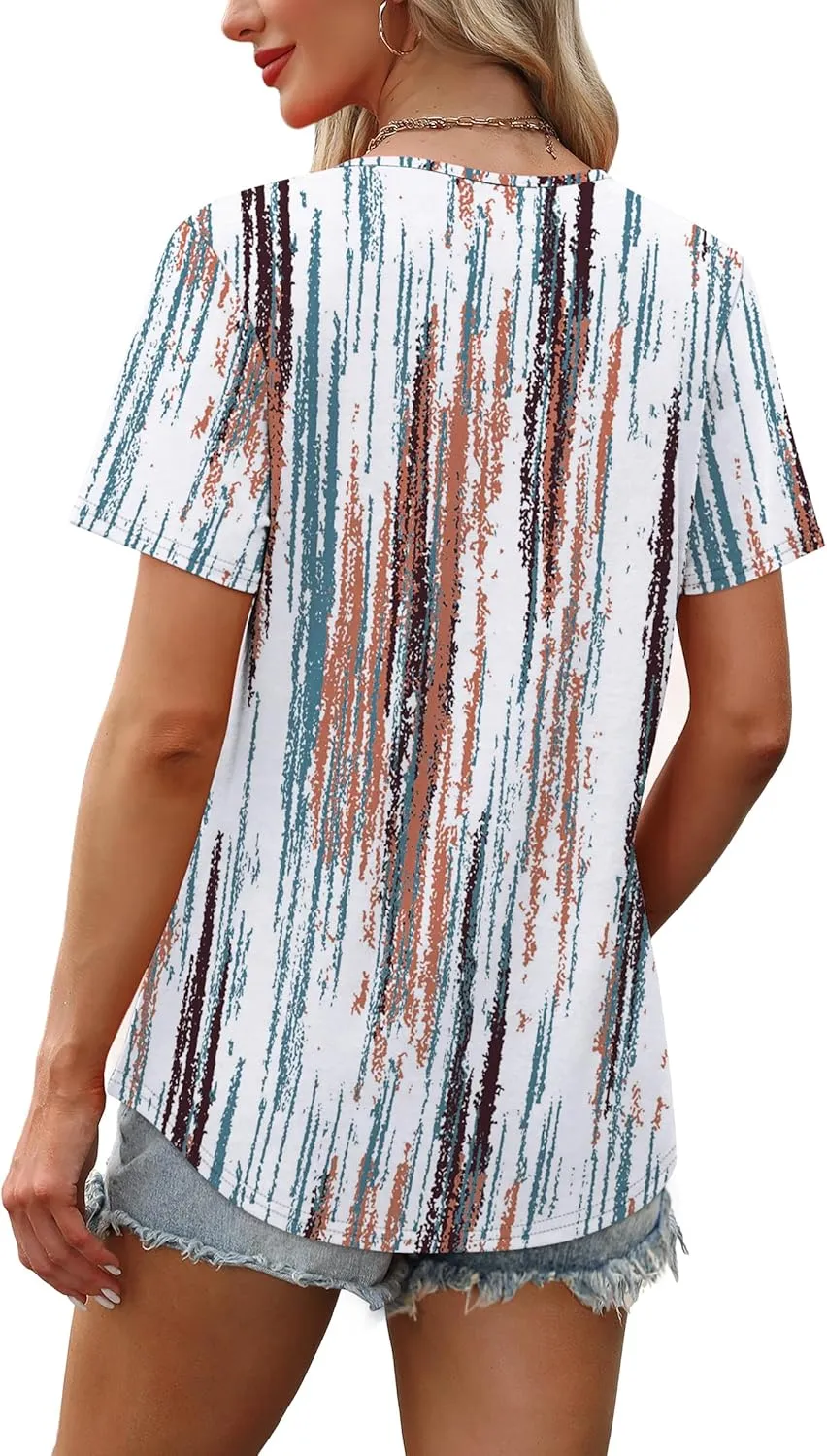 OFEEFAN Women's Clothing Trendy Short Sleeve Summer Tops Dressy Casual Crewneck T Shirts Plus Size Spring Clothes Loose Fit