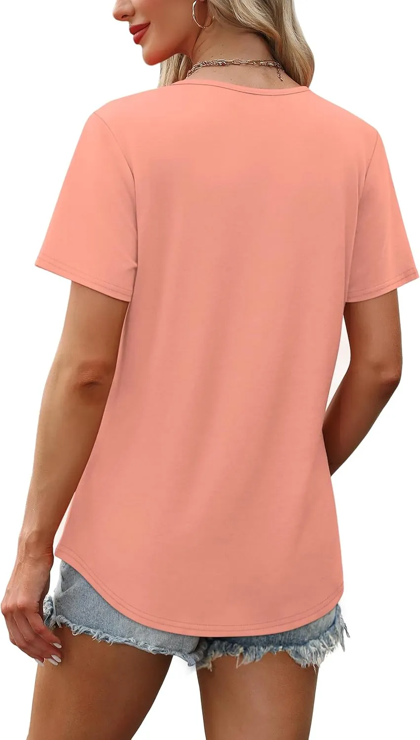OFEEFAN Women's Clothing Trendy Short Sleeve Summer Tops Dressy Casual Crewneck T Shirts Plus Size Spring Clothes Loose Fit