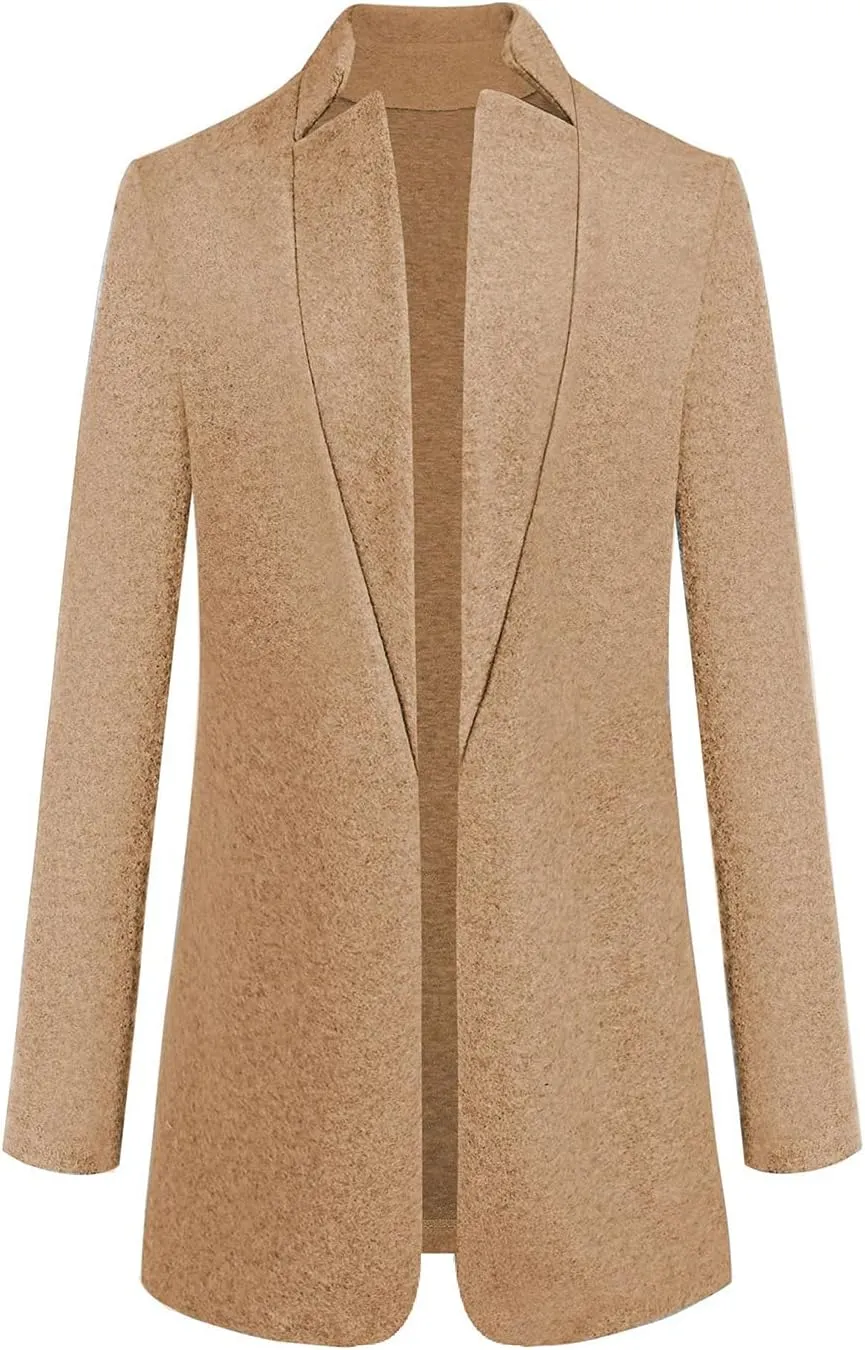 Omoone Women's Basic Stand Collar Slim Fit Jacket Pea Coat Notched Lapel Trench Coat