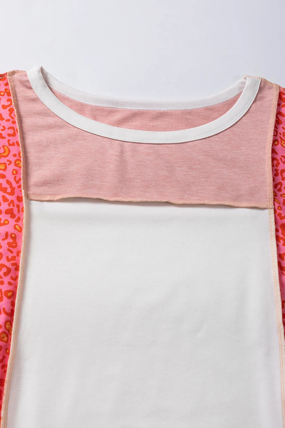Online Peach Blossom Leopard Colorblock Patchwork Exposed Seam Top