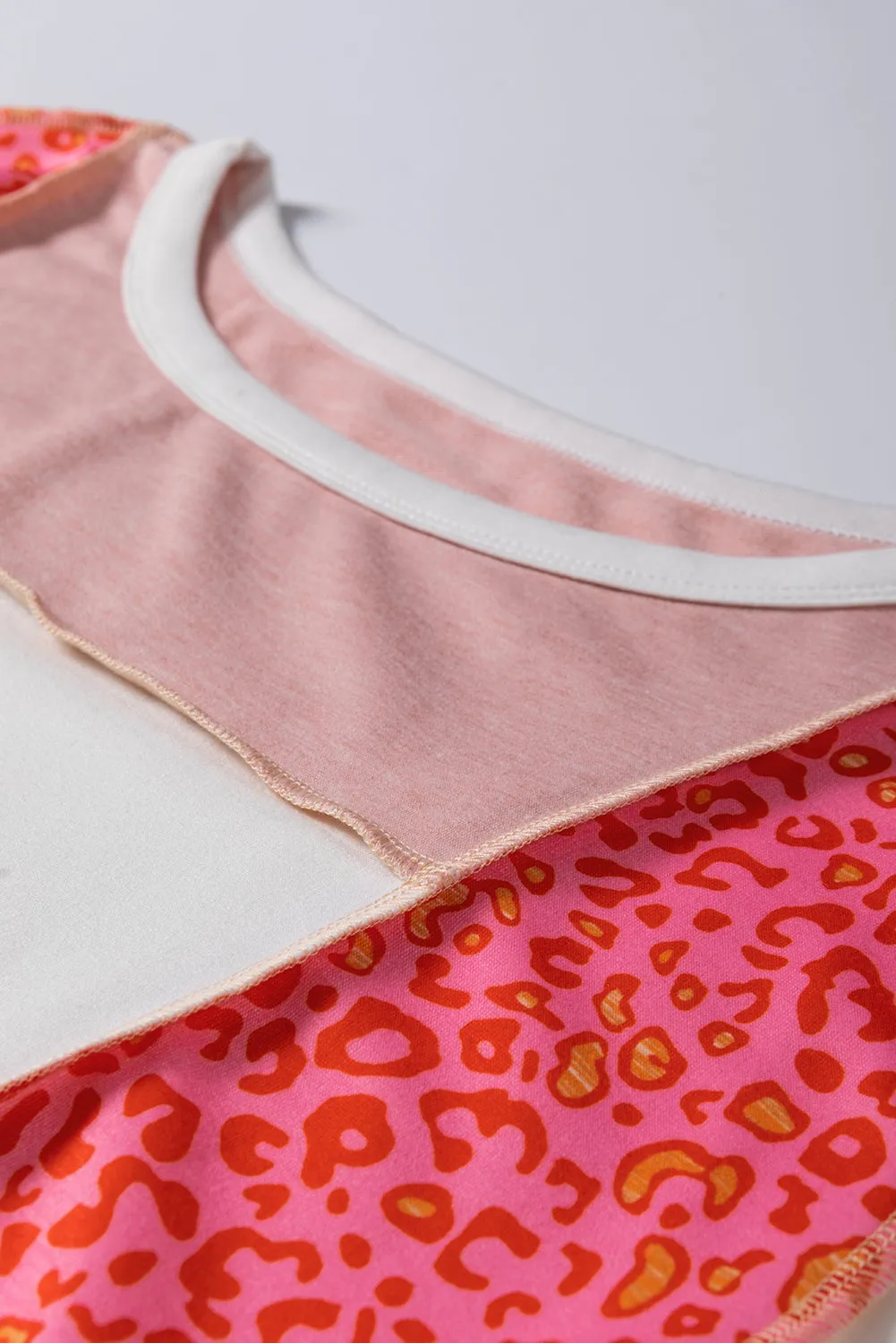 Online Peach Blossom Leopard Colorblock Patchwork Exposed Seam Top