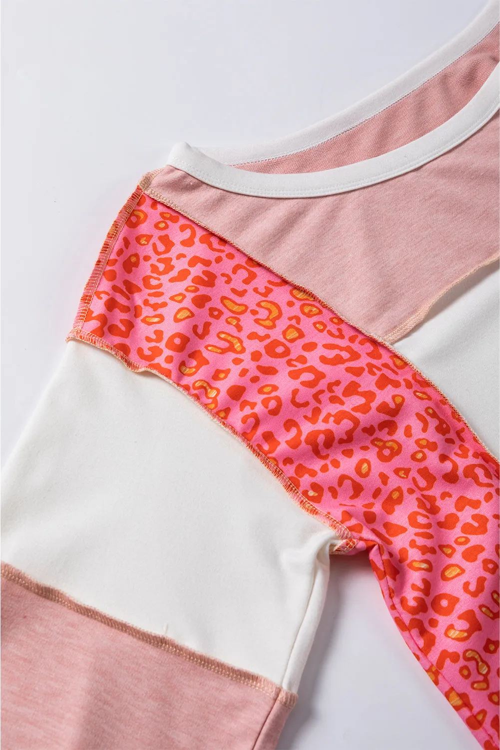 Online Peach Blossom Leopard Colorblock Patchwork Exposed Seam Top