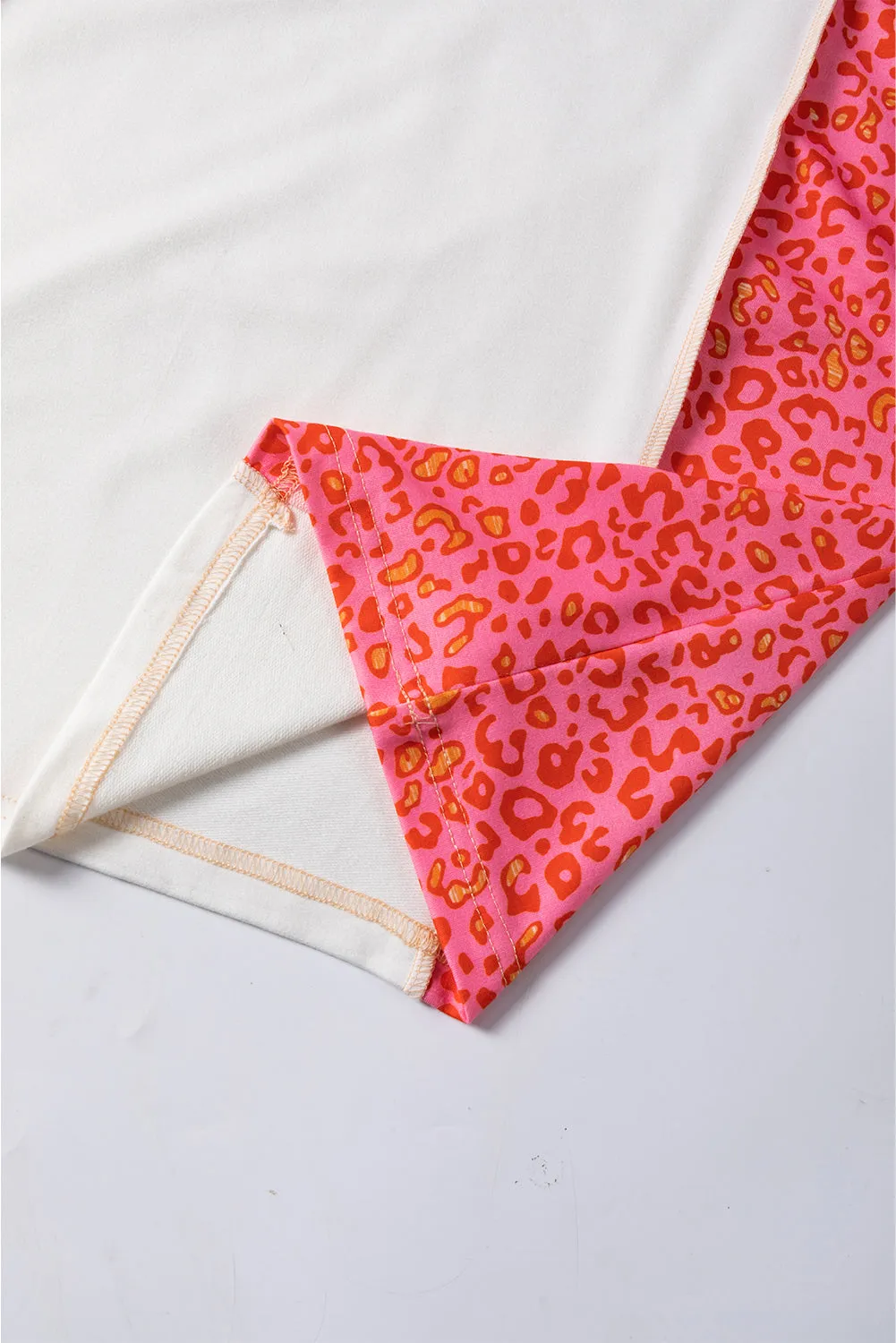 Online Peach Blossom Leopard Colorblock Patchwork Exposed Seam Top