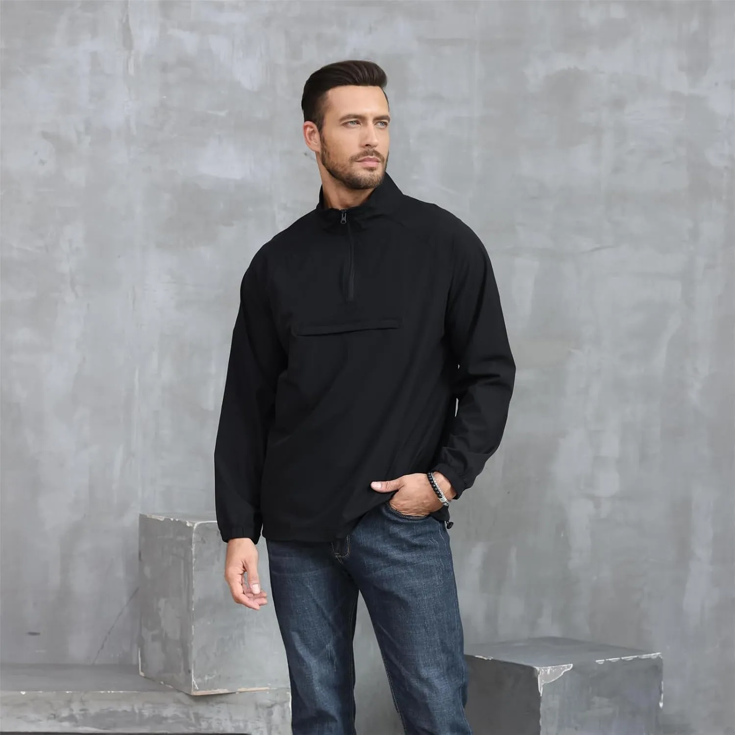 Opomelo Men's Athletic Quarter Zip Pullover Golf Hiking Running Lightweight Jacket Workout Sweatshirt With Pocket