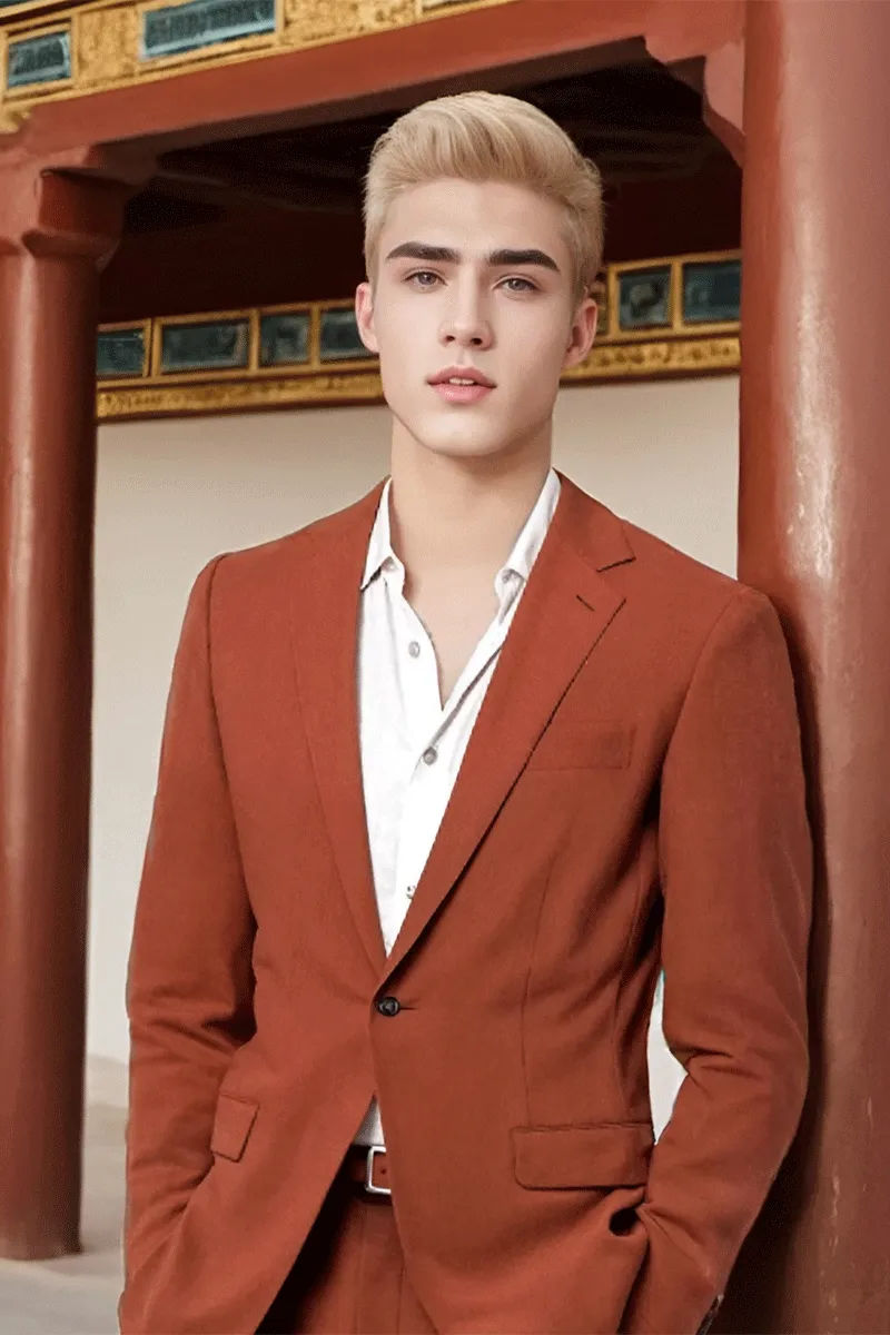 Orange Slim fit 2 piece 1-Button Suit
