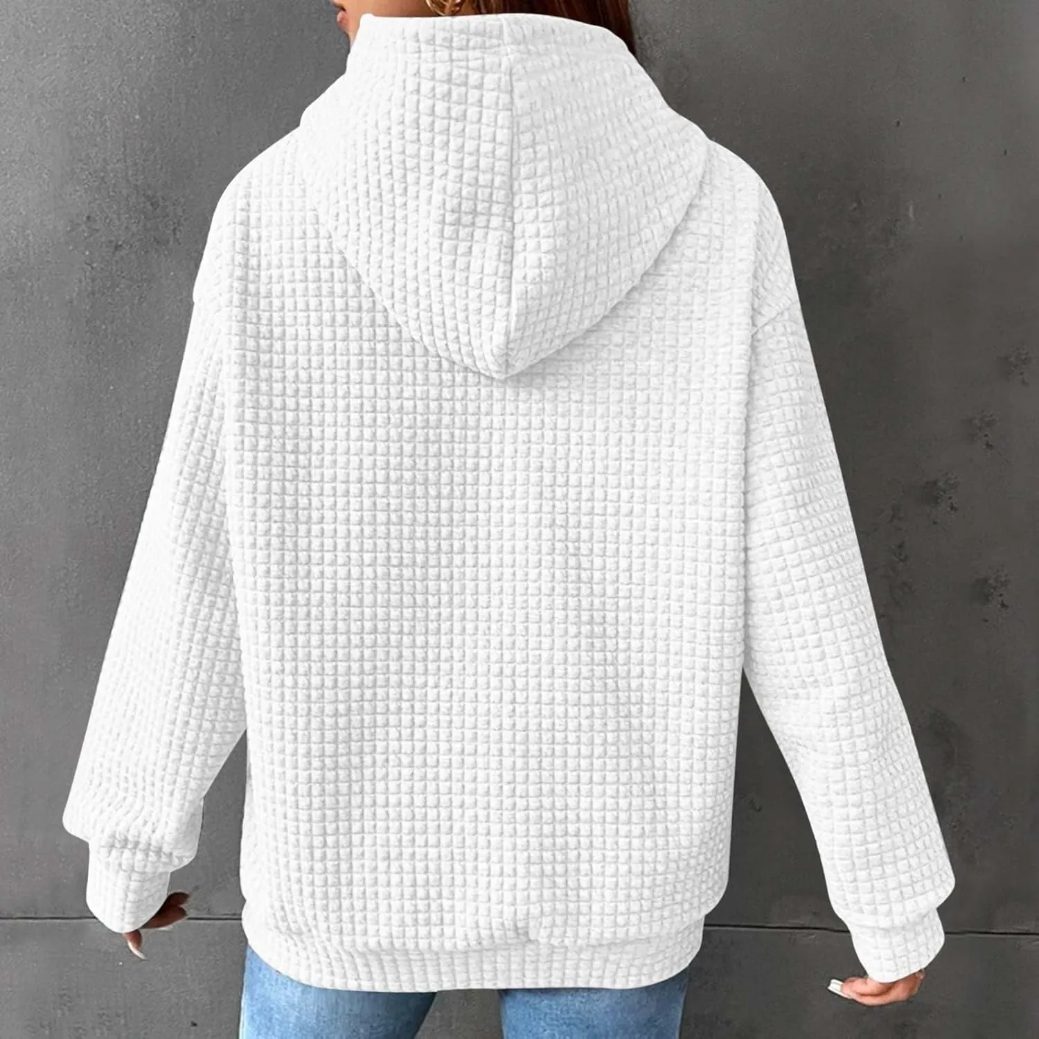 Oversized Hoodies for Women Athleisure Quilted Drawstring Crewneck Sweatshirts Fall Knit Pullover Sweaters with Pocket