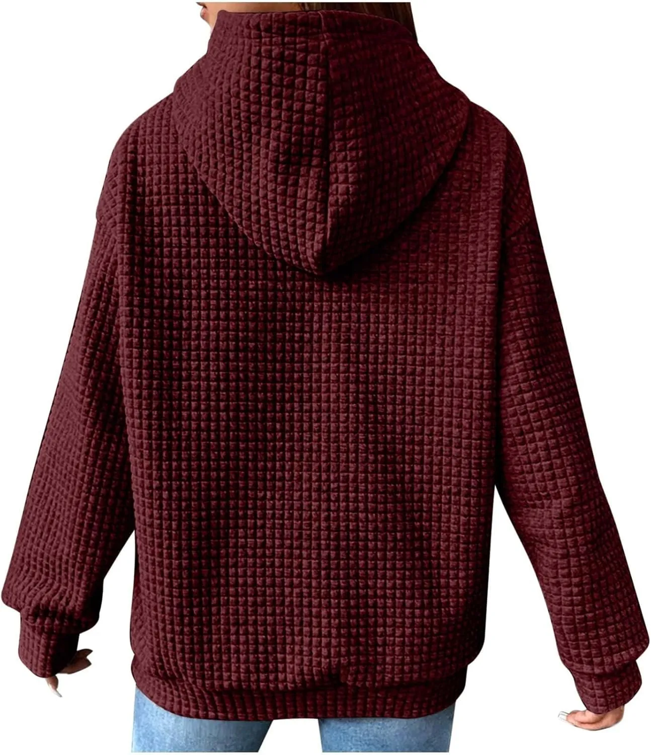 Oversized Hoodies for Women Athleisure Quilted Drawstring Crewneck Sweatshirts Fall Knit Pullover Sweaters with Pocket