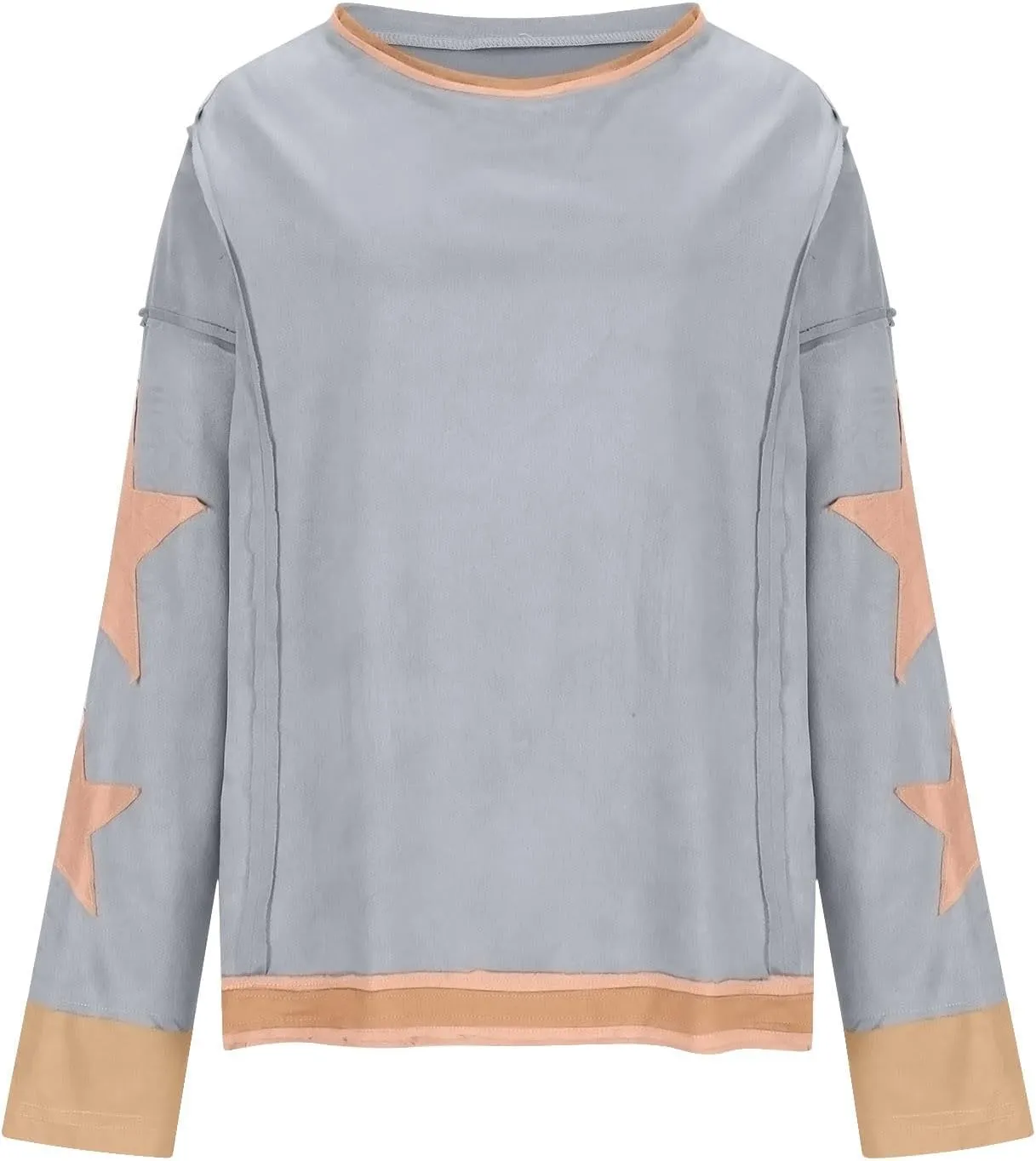 Oversized Sweatshirt for Women Lantern Sleeve Star Pullover Crewneck Corded Shirts Fashion Fall Outfits Trendy 2024