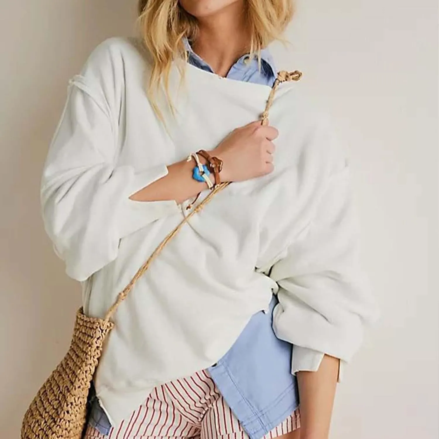 Oversized Sweatshirt for Women Side Slit Long Sleeve Pullover 2024 Fall Slouchy Fit Tops Y2K Preppy Solid Color Outfit
