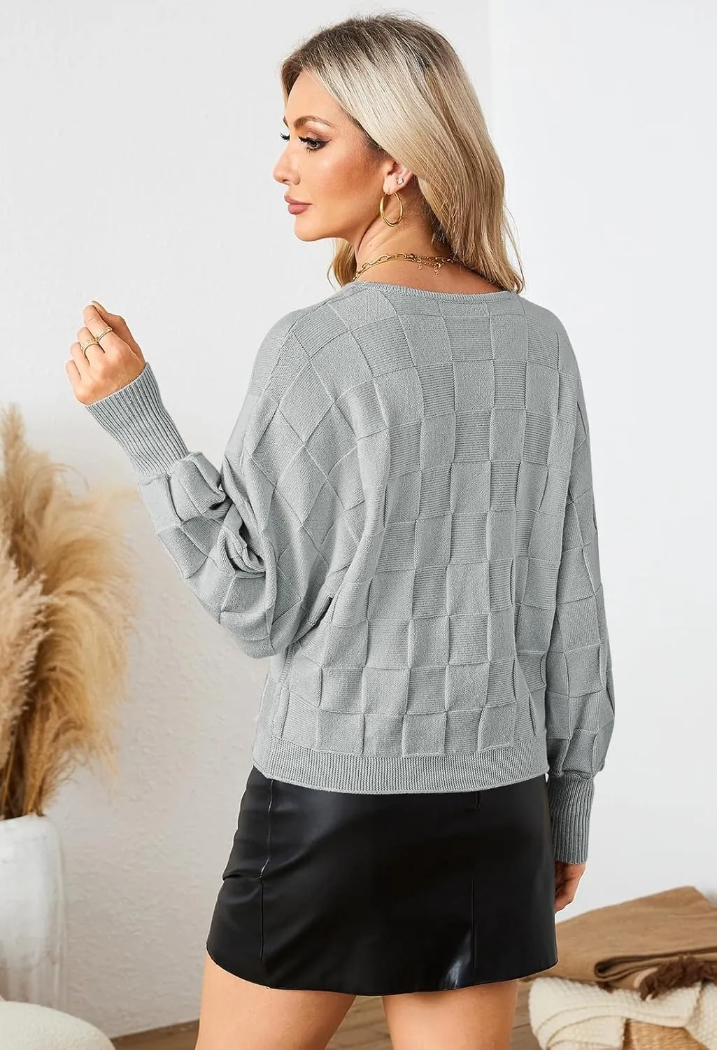 Pink Queen Women's Fall Sweaters 2024 Casual Long Batwing Sleeve Oversized Crewneck Pullover Winter Fashion Trendy Outfits