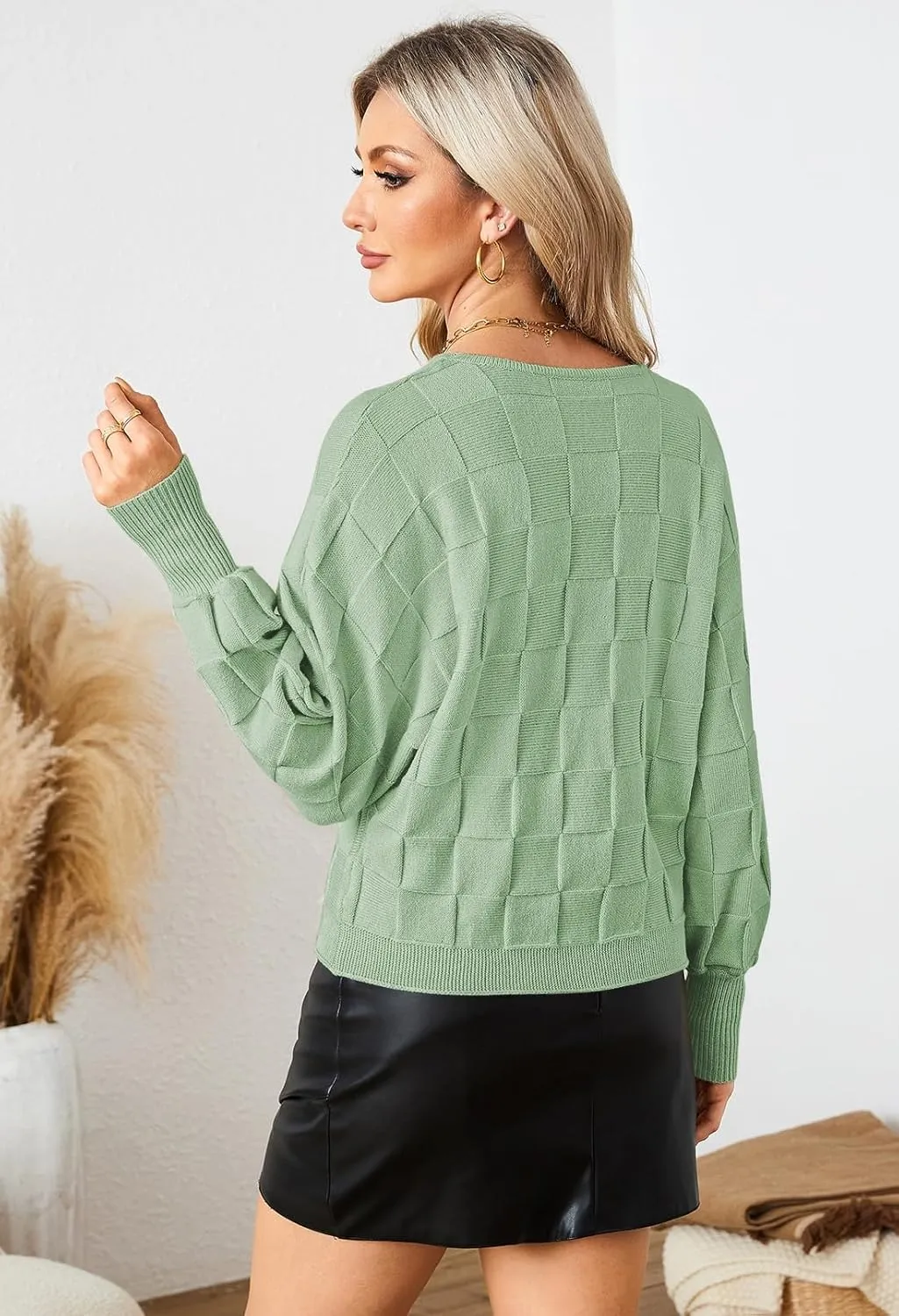 Pink Queen Women's Fall Sweaters 2024 Casual Long Batwing Sleeve Oversized Crewneck Pullover Winter Fashion Trendy Outfits