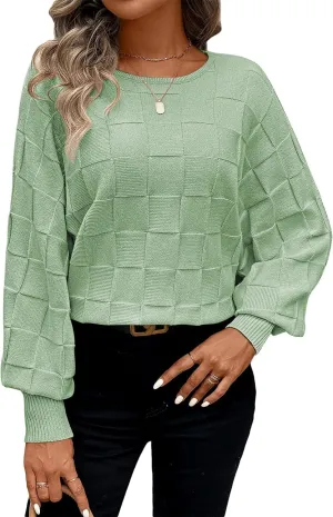 Pink Queen Women's Fall Sweaters 2024 Casual Long Batwing Sleeve Oversized Crewneck Pullover Winter Fashion Trendy Outfits