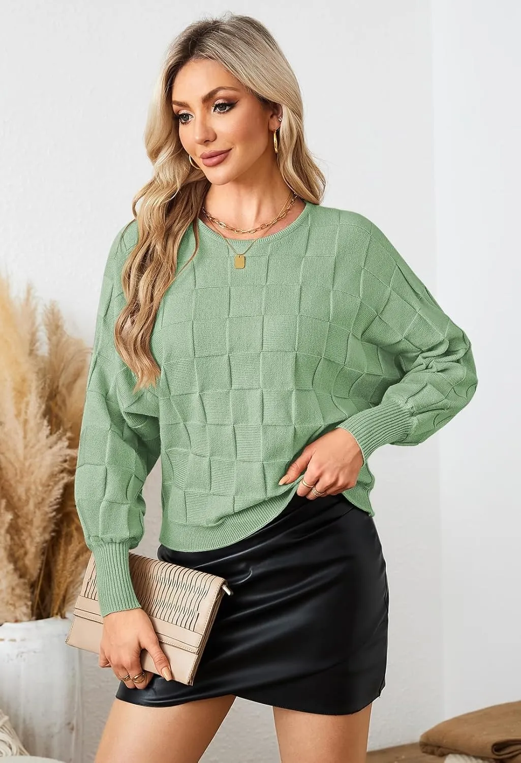Pink Queen Women's Fall Sweaters 2024 Casual Long Batwing Sleeve Oversized Crewneck Pullover Winter Fashion Trendy Outfits