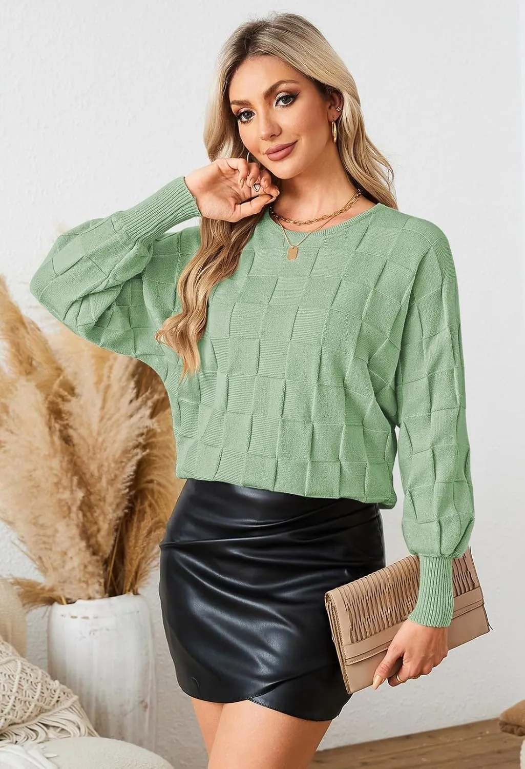 Pink Queen Women's Fall Sweaters 2024 Casual Long Batwing Sleeve Oversized Crewneck Pullover Winter Fashion Trendy Outfits