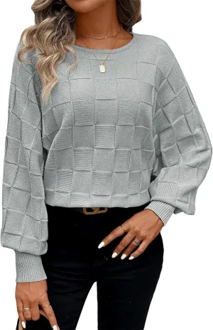 Pink Queen Women's Fall Sweaters 2024 Casual Long Batwing Sleeve Oversized Crewneck Pullover Winter Fashion Trendy Outfits
