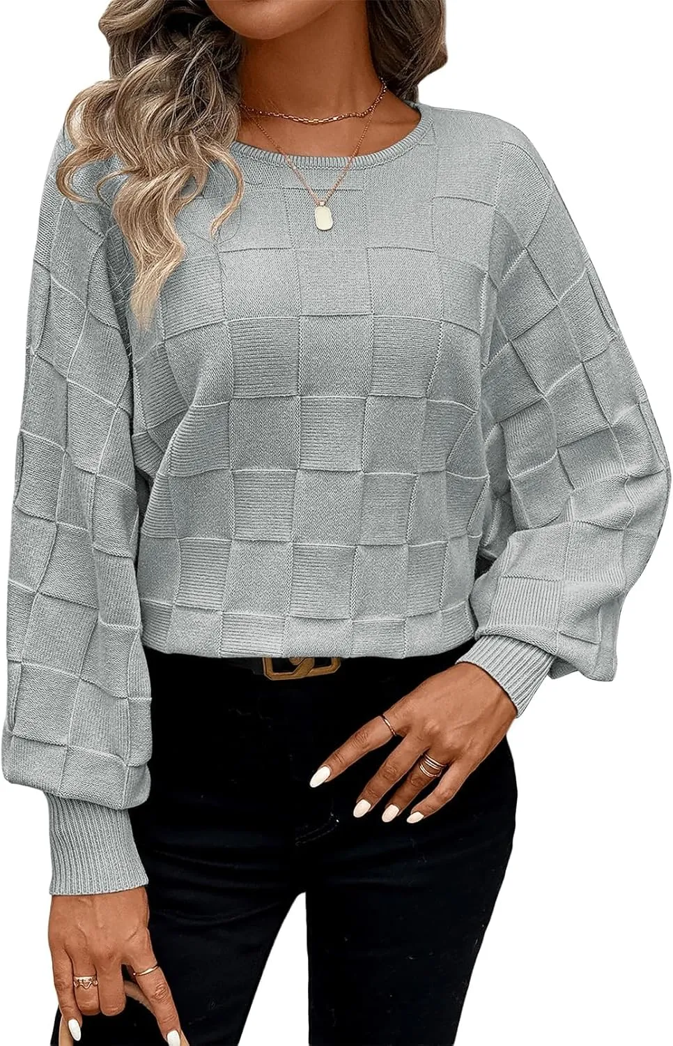 Pink Queen Women's Fall Sweaters 2024 Casual Long Batwing Sleeve Oversized Crewneck Pullover Winter Fashion Trendy Outfits