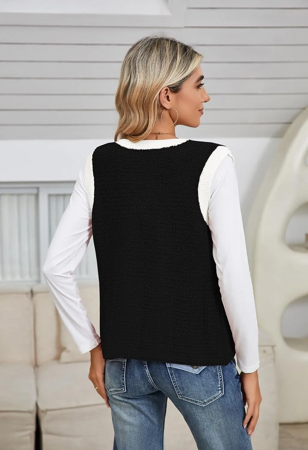 Pink Queen Women's Sweater Vest 2024 Sleeveless Knit Crewneck Button Down Tank Tops Fashion Casual Loose Summer Cardigans