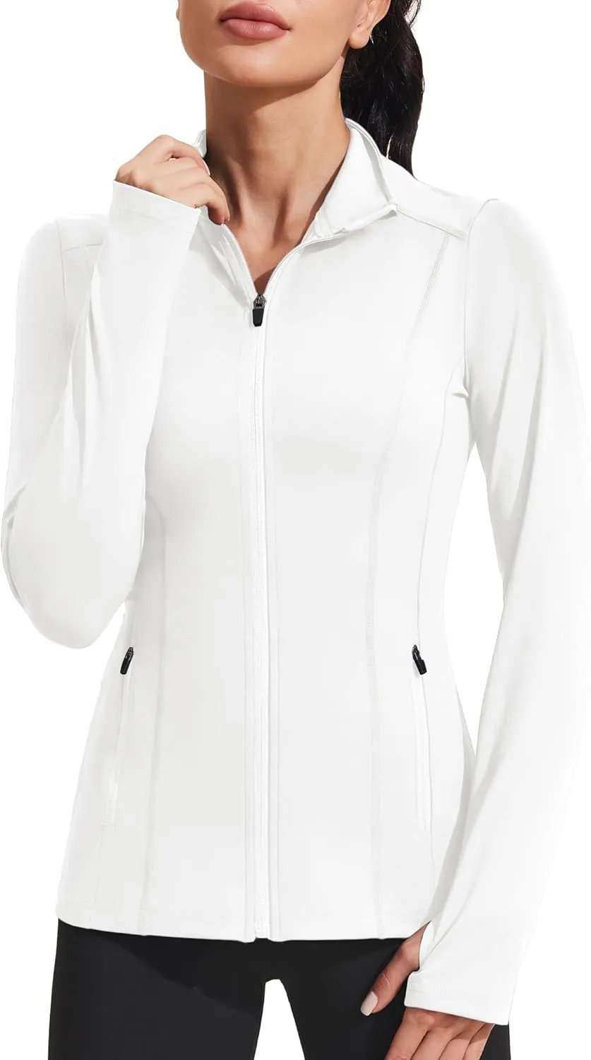 PINSPARK Women's Athletic Jackets Slim Fit Workout Jacket Full Zip Up Running Gym Yoga Sports Tops with Pockets