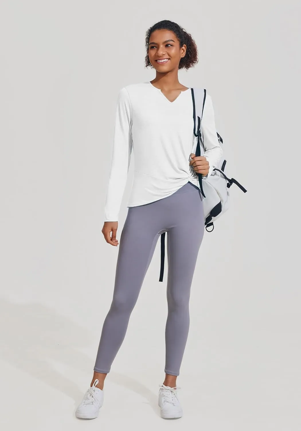 PINSPARK Womens Long Sleeve Shirts Workout Tops V Neck Twist Front Hiking Yoga Running Casual T-Shirt
