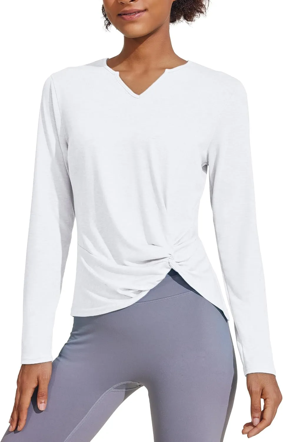 PINSPARK Womens Long Sleeve Shirts Workout Tops V Neck Twist Front Hiking Yoga Running Casual T-Shirt