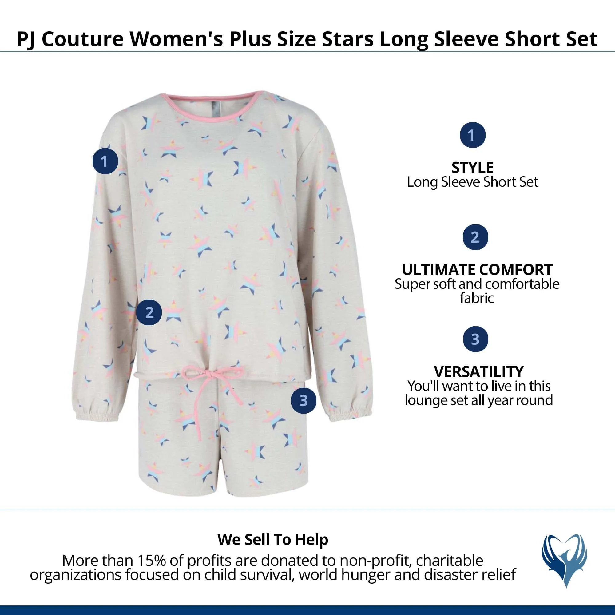 PJ Couture Women's Plus Size Stars Long Sleeve Short Set
