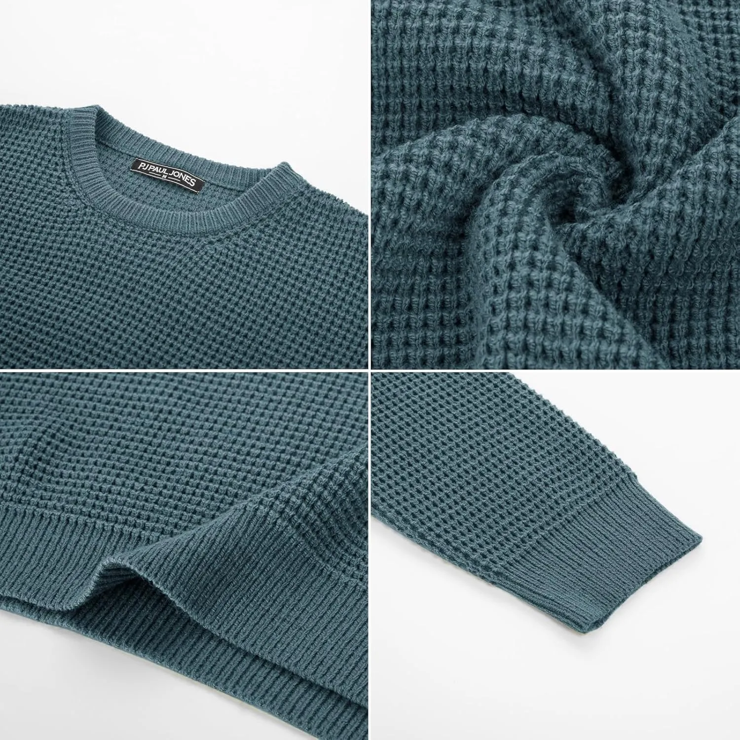 PJ PAUL JONES Mens Crewneck Pullover Sweater Waffle Textured Long Sleeve Knitted Sweaters