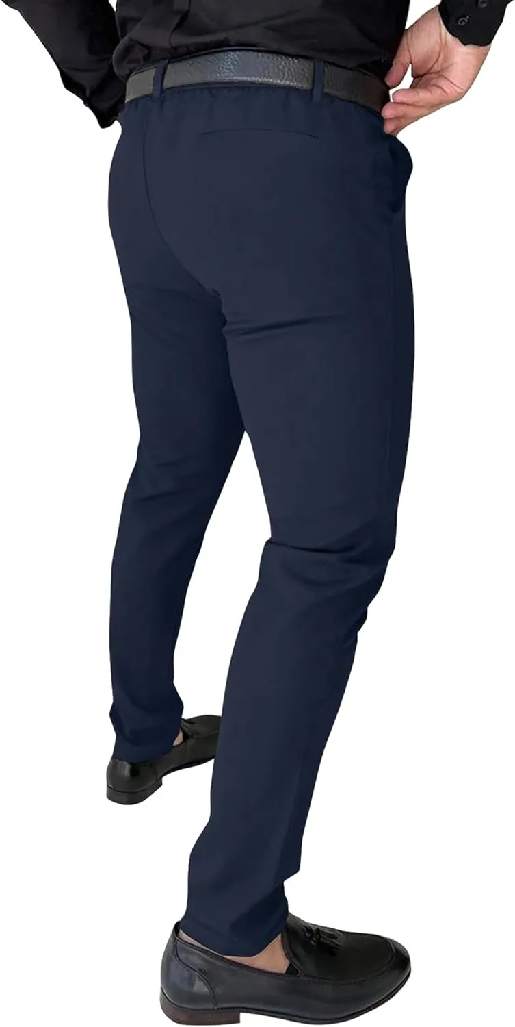 PLEPAN Men's Stretch Dress Pants Slim Fit Casual Suit Pants Expandable Waist Golf Pants