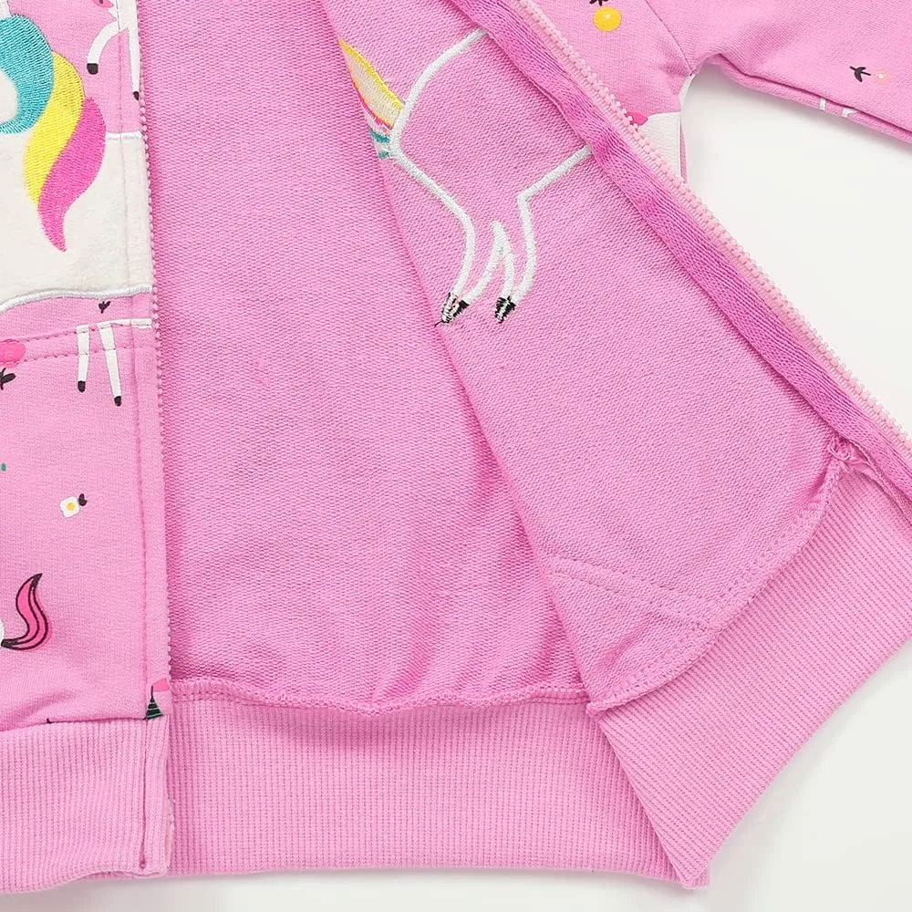 Popshion Toddler Girls Fleece Jackets Cotton Unicorn Hoodie Sweatshirt Fall Winter Zipper Coat Warm Hooded Sweater 2t-7t