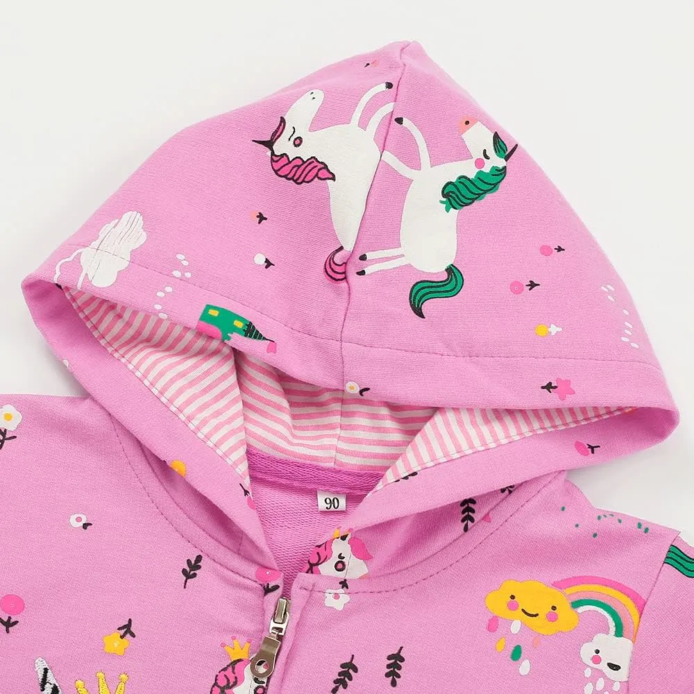 Popshion Toddler Girls Fleece Jackets Cotton Unicorn Hoodie Sweatshirt Fall Winter Zipper Coat Warm Hooded Sweater 2t-7t