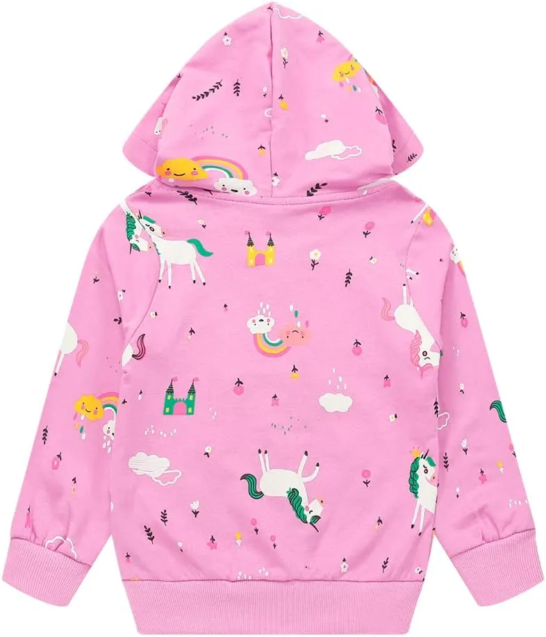 Popshion Toddler Girls Fleece Jackets Cotton Unicorn Hoodie Sweatshirt Fall Winter Zipper Coat Warm Hooded Sweater 2t-7t