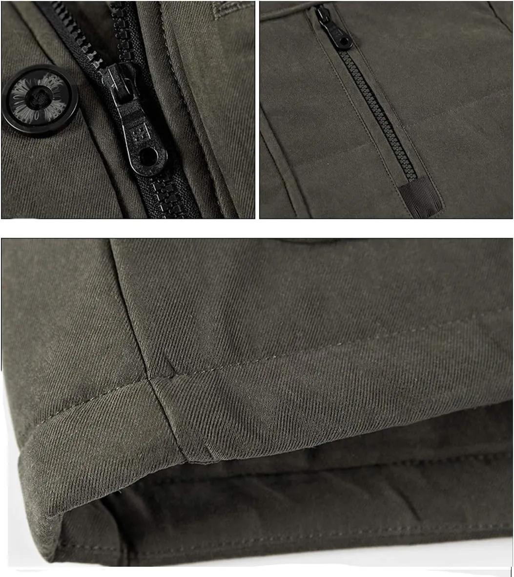 PRIJOUHE Men's Winter Coats Down Jackets Outerwear Long Cotton Coat Men Thick Warm Fur Jacket Coat Overcoat