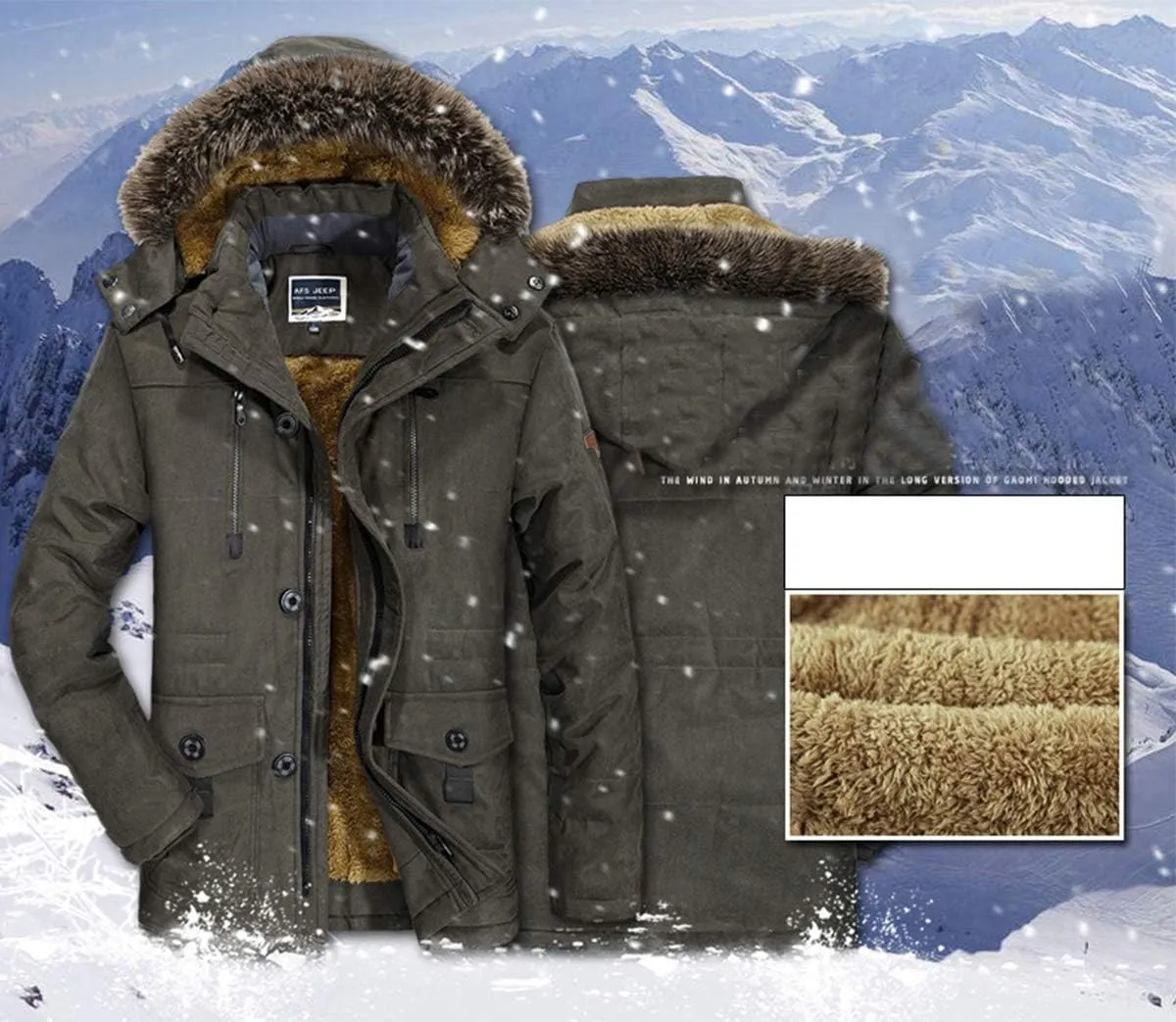 PRIJOUHE Men's Winter Coats Down Jackets Outerwear Long Cotton Coat Men Thick Warm Fur Jacket Coat Overcoat