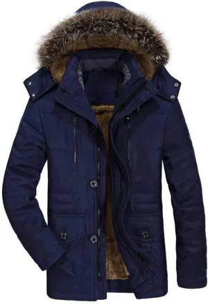 PRIJOUHE Men's Winter Coats Down Jackets Outerwear Long Cotton Coat Men Thick Warm Fur Jacket Coat Overcoat