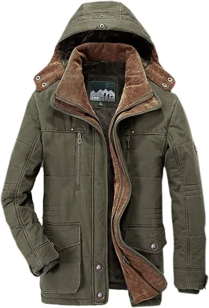 PRIJOUHE Men's Winter Coats Down Jackets Outerwear Long Cotton Coat Men Thick Warm Fur Jacket Coat Overcoat